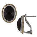 18k Gold and Sterling Silver Black Agate Oval Earrings