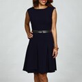 Calvin Klein Women's 'Career Lux' Full Skirt Belted Dress