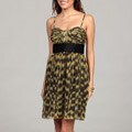 Calvin Klein Women's Black/ Green Printed Ruched Dress
