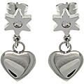 Stainless Steel CZ Flower Heart Drop Earrings
