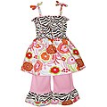AnnLoren Girls Floral and Zebra Smocked Spring Capri Set
