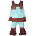 AnnLoren Girls Blue/Brown Tie-Dye Rhumba Top and Capri Set