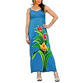Women's Turquoise V-Neck Floral Maxi-Dress (Indonesia)