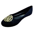 I-Comfort Women's Black Faux Suede Medallion Flats