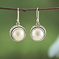 Sterling Silver Freshwater Pearl Bali Filigree Earrings (14 mm)(Indonesia)