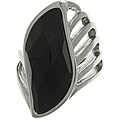 Stainless Steel Faceted Black Onyx Teardrop Fancy Ring
