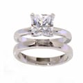 NEXTE Jewelry Silvertone Princess-cut Solitaire Ring and Band