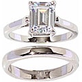 Silvertone Emerald-cut Solitaire Ring and Band