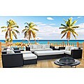 Luxurious Outdoor Patio Wicker Sectional Set in Espresso with White Cushions