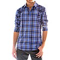 191 Unlimited Men's Blue Embroidered Plaid Shirt