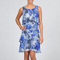 SL Fashions Women's Plus Size Watercolor Chiffon Tiered Dress