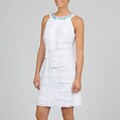 SL Fashions Women's White Cotton Beaded Tiered Dress