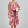S.L. Fashions Women's Sheer Printed Pintucked Dress