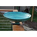 Powder Coated 'Verdi Gris' Round Steel Deck Mount Birdbath