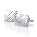Zodaca Elegant Silver Rhodium-plated PVC Square Diagonal Ribbed Cufflinks