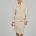 J Rose Women's Plus Size Two-piece White Jacquard Skirt Suit