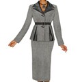 Divine Apparel Women's Faux Leather 2-piece Belted Skirt Suit