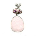 Pearlz Ocean Silvertone Copper Rose Quartz and Abalone Pendant