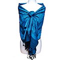 Women's Blue and Black Jacquard Shawl Wrap
