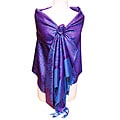 Women's Purple and Blue Jacquard Shawl Wrap