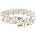 Roman Silvertone Faux Cream Pearl Crystal Wrap Bracelet