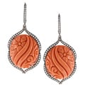 14k White Gold Carved Coral and 1 4/5ct TDW Diamond Art Deco Estate Earrings (H-I, SI1-SI2)