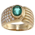 18k Gold Chatham Emerald and 3/5ct TDW Diamond Estate Ring (H-I, SI1-SI2)