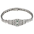 Platinum 5ct TDW Diamond and Emerald Deco Estate Bracelet (I-J, VS1-VS2)