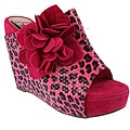 Elegant by Beston Women's 'Flower-2' Fuchsia Platform Slip-ons