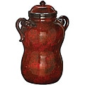 Mottled Merlot Red Glaze Ceramic Urn with Handles and Lid