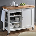 Denver White Modern Kitchen Cart with Butcher Block Top