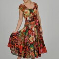 Grace Elements Women's Orange Floral Cotton Smocked Waist Dress
