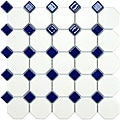 Somertile 11-5/8x11-5/8-inch Victorian Octagon Matte White with Cobalt Dot Porcelain Tile (Case of 10)
