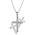 Sterling Silver Clear Cubic Zirconia Triple Cross Necklace