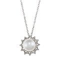 Sterling Silver White Freshwater Pearl and Cubic Zirconia Necklace (9.5 mm)