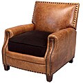Barcelona Brown Leather and Wool Fabric Press Back Club Chair
