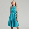 Evan Picone Women's Turquoise Pleated Belted Dress