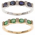 14k White Gold Blue Sapphire/ Zambian Emerald and Diamond Ring