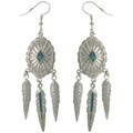 Pewter Created Turquoise Southwest-style Feather Earrings