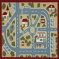 Tufted City Road Map Red Kids Rug (3' x 3')