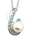 Pearlz Ocean Sterling Silver FW Pearl and Blue CZ Necklace (8-9 mm)