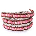 Pink Gemstones Chain Link Triple Wrap Bracelet (Thailand)