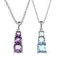 Sterling Silver Created Amethyst/ Aquamarine and Cubic Zirconia Necklace