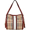Burberry Haymarket Check Red Leather Trimmed Shopper Bag