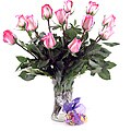 Sweets in Bloom One Dozen Pink Roses with Godiva Chocolate