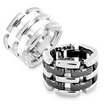 Stainless Steel and Ceramic Linked Wide Ring