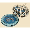 Set of Six Round Blue Soapstone-carved Sunset Safari Coasters (Kenya)