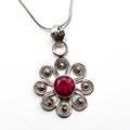 Sterling Silver Faceted Ruby Flower Necklace (India)