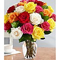 Two Dozen Long Stemmed Rainbow Roses with Large Rose Vase