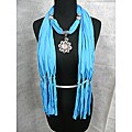 Turquoise Blue Scarf With Filigree Flower Pendant